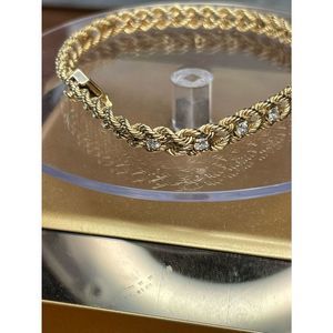 7.5” 14k gold diamond twist braid bracelet